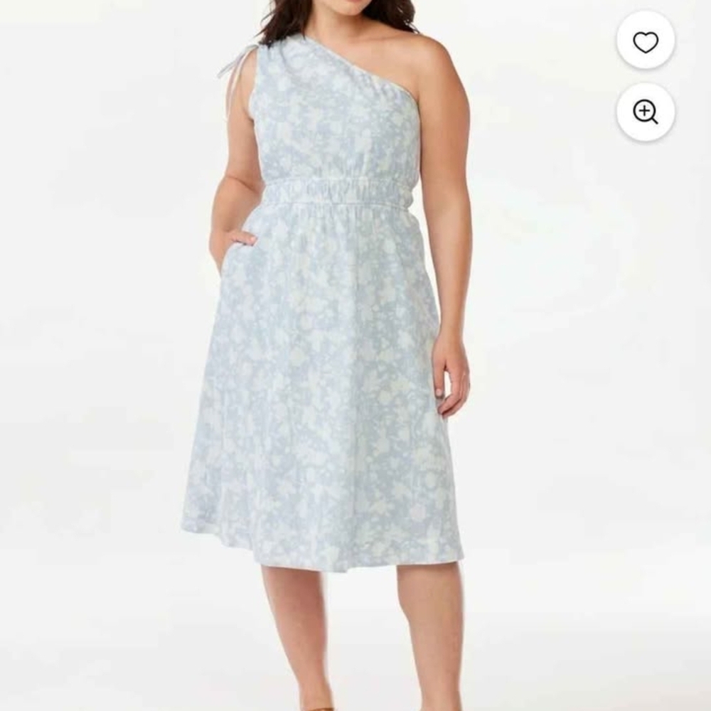 Chic One-Shoulder Floral Dress in Light Blue